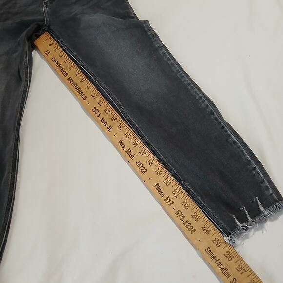 KanCan Women's 27 Distressed Black Raw Hem/Waist Denim Tapered-Leg Jeans - Picture 11 of 13